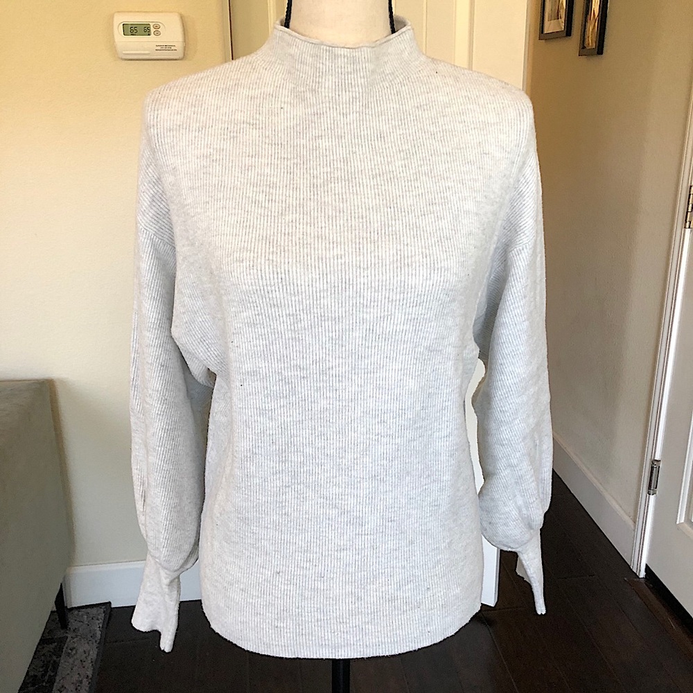 SOFT Heather Grey FunnelNeck Sweater BalloonSleeve